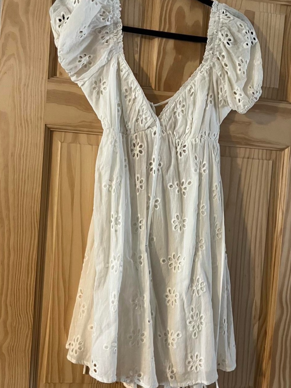 White Eyelet Mini Dress with Puff Sleeves